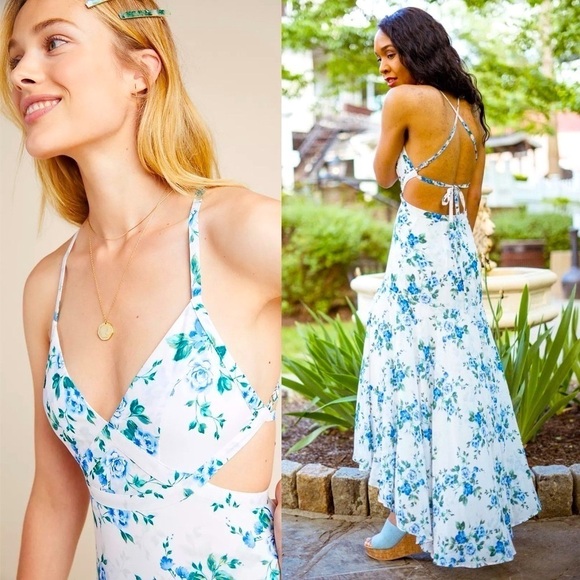 Anthropologie Yumi Kim White and Blue floral cut out maxi dress size large - Picture 2 of 15